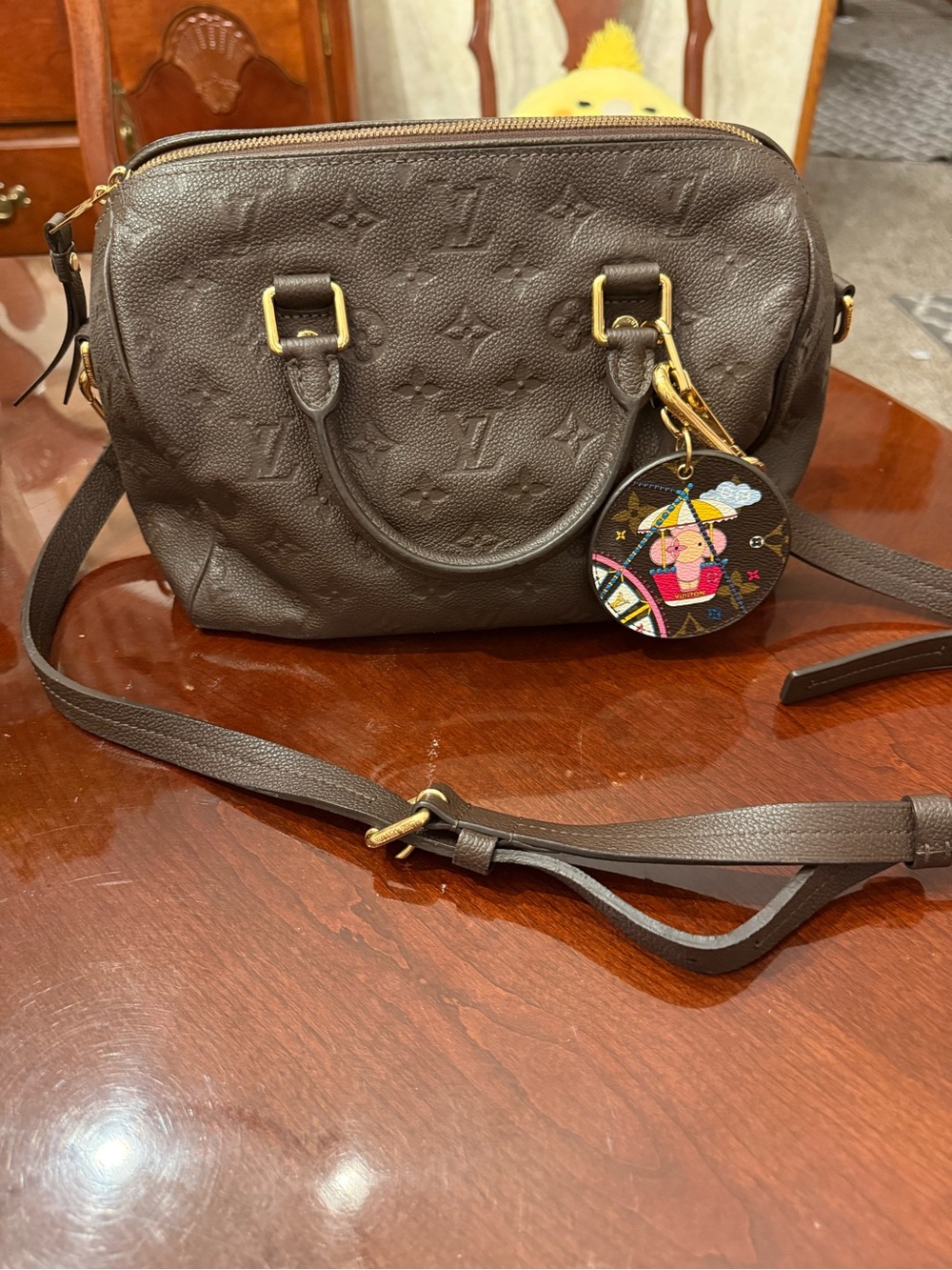♥️ Louis Vuitton Dark Brown Monogram Empreinte Crossbody Bag with Charm